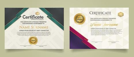 set certificate template with ribbon stripes ornament and modern texture pattern background. Diploma. Vector illustration