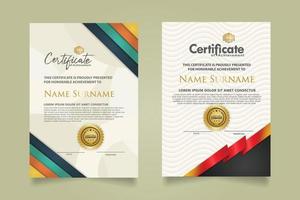 set certificate template with ribbon stripes ornament and modern texture pattern background. Diploma. Vector illustration