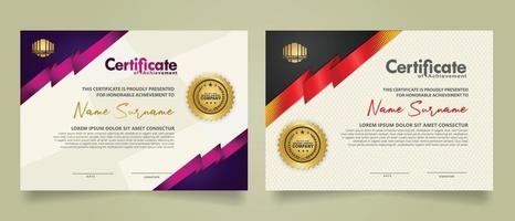 set certificate template with ribbon stripes ornament and modern texture pattern background. Diploma. Vector illustration