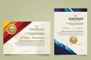 set certificate template with ribbon stripes ornament and modern texture pattern background. Diploma. Vector illustration