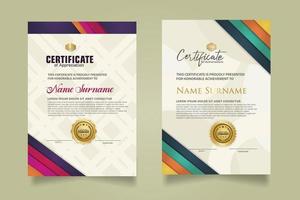 set certificate template with stripes ornament and modern texture pattern background. Diploma. Vector illustration