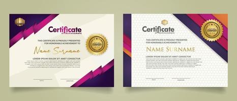 set certificate template with ribbon stripes ornament and modern texture pattern background. Diploma. Vector illustration