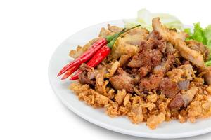 pork fried with garlic isolated on white background,clipping path photo