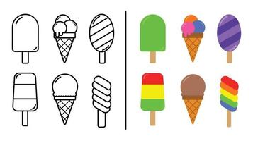Ice cream coloring book outline vector