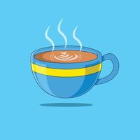 Flat illustration of a cup of hot latte coffee vector