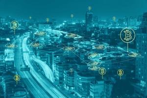 Digital money with bitcoin symbol and network connection concept,Elements of this image furnished by NASA photo