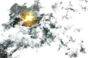 humo texturizado con luz solar, negro abstracto, aislado en fondo blanco foto
