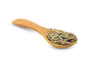 Dry rosemary in wooden spoon isolated on white background ,include clipping path photo