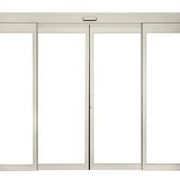 puerta corredera eléctrica de aluminio blanco aislada en fondo blanco,incluye trazado de recorte foto