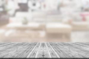 top desk blur living room background,wooden table photo