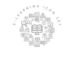 diseño de conjunto de iconos de e-learning sobre fondo blanco. vector