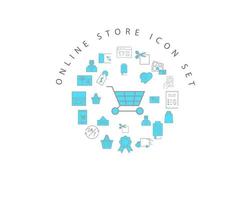 diseño de conjunto de iconos de tienda en línea sobre fondo blanco. vector