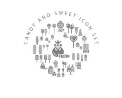 diseño de conjunto de iconos dulces y dulces sobre fondo blanco. vector
