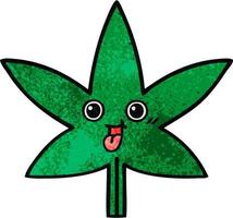 retro grunge texture cartoon marijuana leaf vector