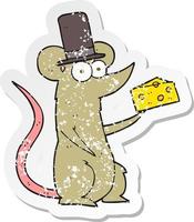 retro distressed sticker of a cartoon mouse with cheese vector