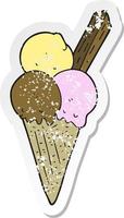 retro distressed sticker of a cartoon ice cream cone vector