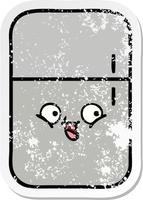 distressed sticker of a cute cartoon fridge freezer vector