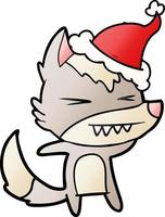 angry wolf gradient cartoon of a wearing santa hat vector