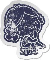 distressed old sticker of a cute kawaii lady vector