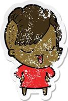 distressed sticker of a happy cartoon girl vector