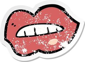 retro distressed sticker of a cartoon lips vector