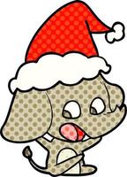cute comic book style illustration of a elephant wearing santa hat vector