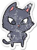 distressed sticker of a confused cartoon cat vector