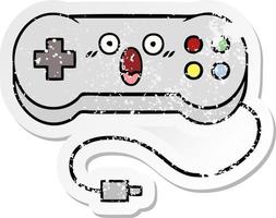 distressed sticker of a cute cartoon game controller vector