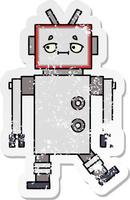 distressed sticker of a cute cartoon robot vector