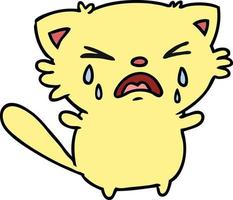 cartoon of cute kawaii crying cat vector