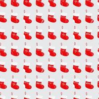 christmas sock pattern. Cute cartoon background. Rows of red socks with loops for gifts. Vector illustration, flat