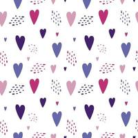 Valentine's day seamless endless pattern. Cute background in trendy colors of the season. Naive hearts and stripes of different sizes. Design for fabric, notepad, postcards, textiles. Vector doodle