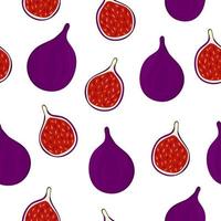 Fig pattern. Whole fruit and half fruit. Tropical delicacy. Endless seamless background. Universal print for clothes, decor, wrappers, packaging, paper. Vector illustration, hand drawn