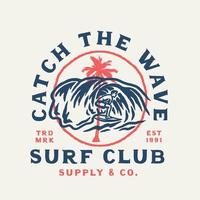 ilustración de etiqueta de club de surf de sorteo de mano vintage vector