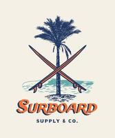 Vintage Hand Draw Surfing Club Label Illustration vector