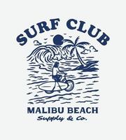 ilustración de etiqueta de club de surf de sorteo de mano vintage vector