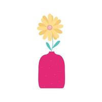 Yellow flower in a pink vase. clip-art isolated on white background. Sticker, sticker, decor for Valentine's day, birthday. Vector illustration, hand drawn, doodle