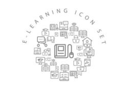 diseño de conjunto de iconos de e-learning sobre fondo blanco. vector