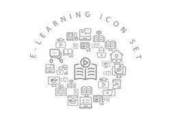 diseño de conjunto de iconos de e-learning sobre fondo blanco. vector