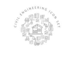 diseño de conjunto de iconos de ingeniería civil sobre fondo blanco vector