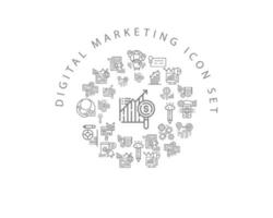 diseño de conjunto de iconos de marketing digital sobre fondo blanco vector