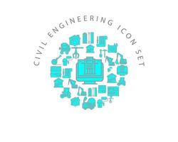 diseño de conjunto de iconos de ingeniería civil sobre fondo blanco. vector