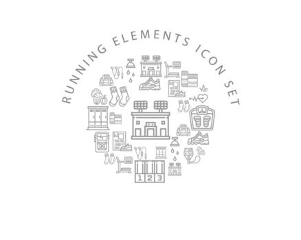 diseño de conjunto de iconos de elementos en ejecución sobre fondo blanco. vector