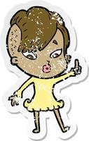 distressed sticker of a cartoon surprised girl pointing vector