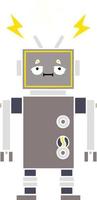 flat color retro cartoon malfunctioning robot vector