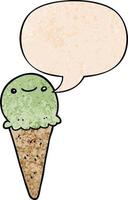 cartoon ice cream and speech bubble in retro texture style vector