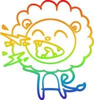 dibujo de línea de gradiente de arco iris león rugiente de dibujos animados vector