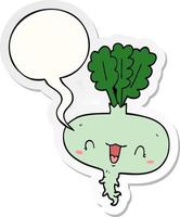 cartoon turnip and speech bubble sticker vector