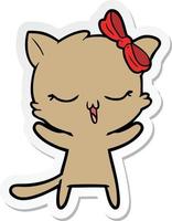sticker of a cartoon cat with bow on head vector
