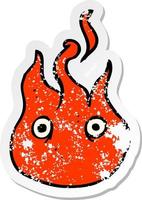 retro distressed sticker of a cartoon flame symbol vector